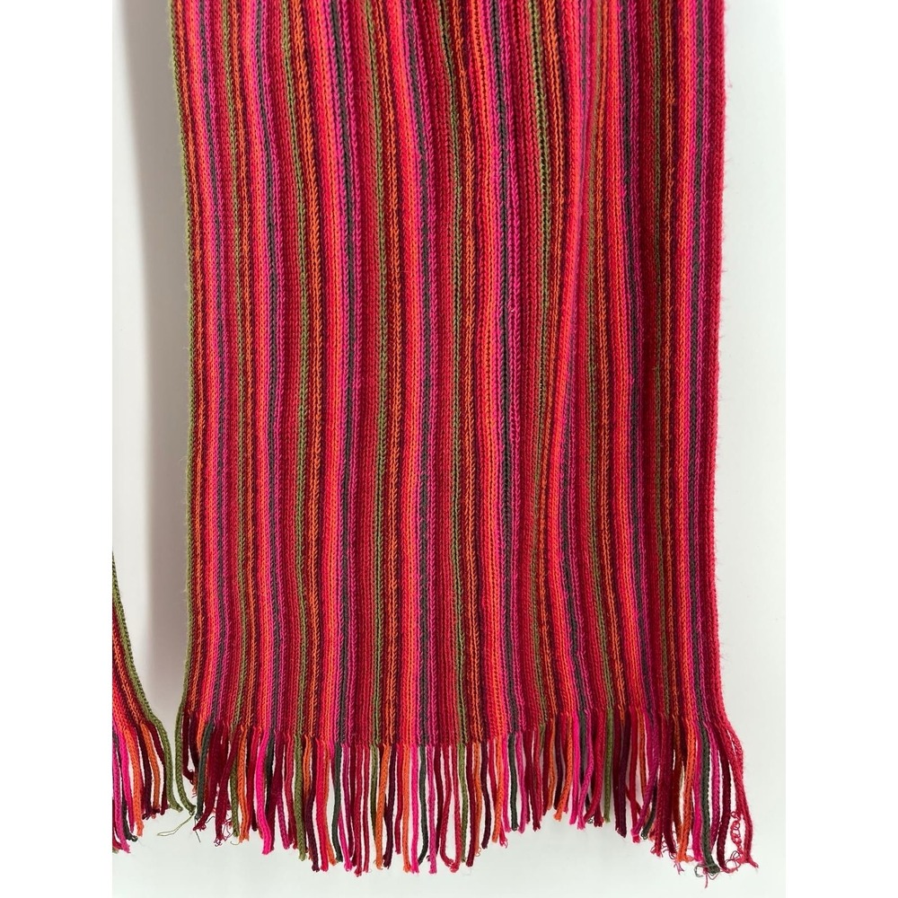 Colorful Striped Knit Scarf Fringe Boho Multicolor Warm Unisex Winter Soft Cozy - Picture 5 of 6
